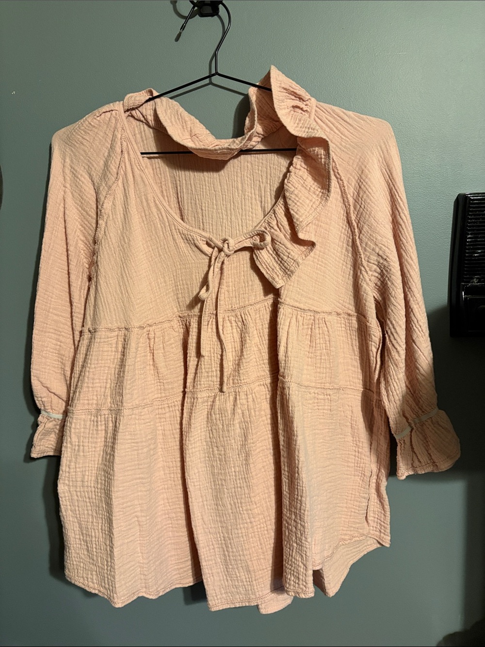 Women's Peasant Ruffle Tie-Neck Top - Light Peach